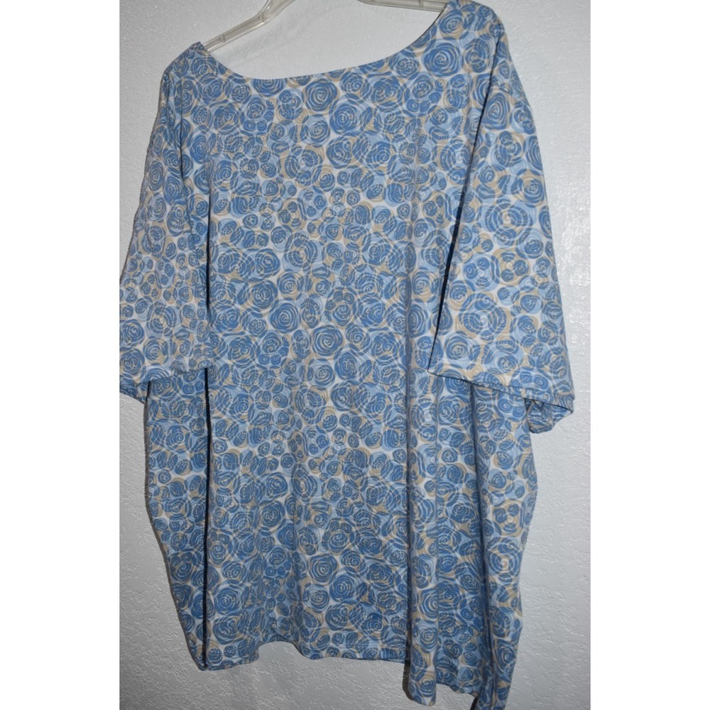 Liz & Me 4X Top Blue/White Squared Neck Short Slv 100% Cotton Shirt Blouse 30/32 - Picture 9 of 16
